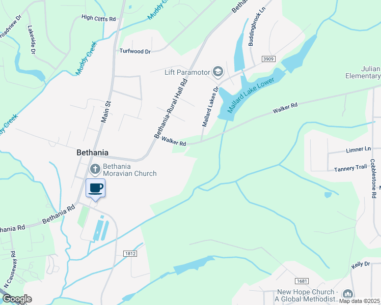 map of restaurants, bars, coffee shops, grocery stores, and more near 2200 Walker Road in Winston-Salem