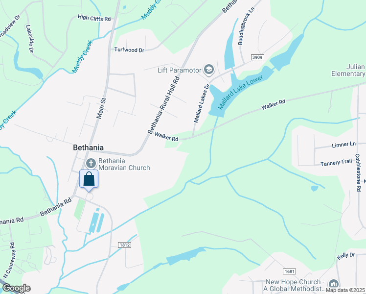 map of restaurants, bars, coffee shops, grocery stores, and more near 2200 Walker Road in Winston-Salem