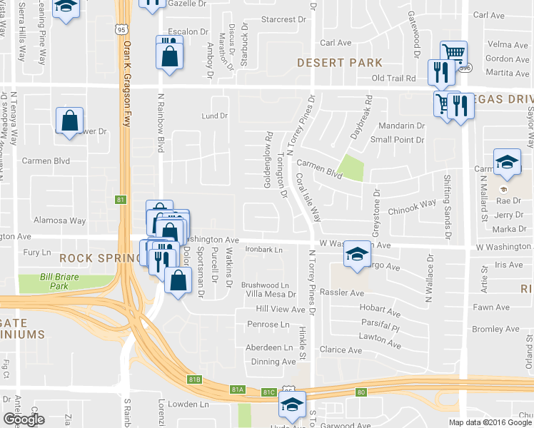 map of restaurants, bars, coffee shops, grocery stores, and more near 6512 Rain Forest Drive in Las Vegas
