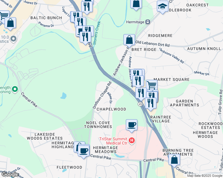 map of restaurants, bars, coffee shops, grocery stores, and more near 510 Chandler Place in Nashville