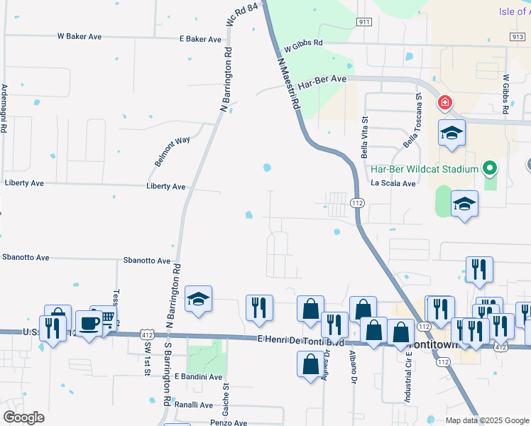 map of restaurants, bars, coffee shops, grocery stores, and more near 586 North Barrington Road in Springdale