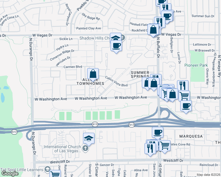 map of restaurants, bars, coffee shops, grocery stores, and more near 933 Rockview Drive in Las Vegas