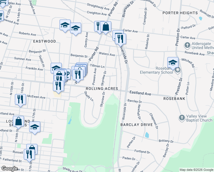 map of restaurants, bars, coffee shops, grocery stores, and more near 703 Wilsonwood Place in Nashville