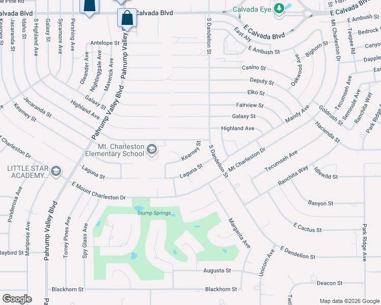 map of restaurants, bars, coffee shops, grocery stores, and more near 1680 Kearney Street in Pahrump