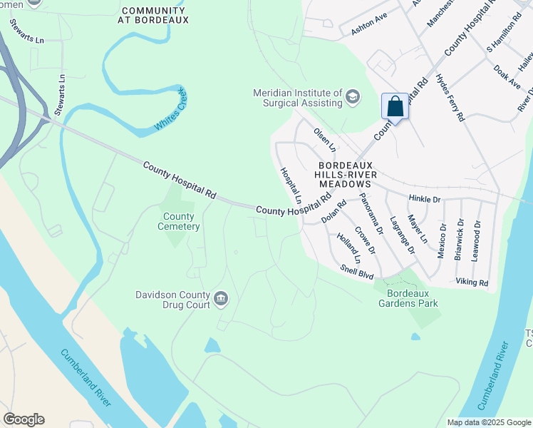 map of restaurants, bars, coffee shops, grocery stores, and more near 1413 County Hospital Road in Nashville