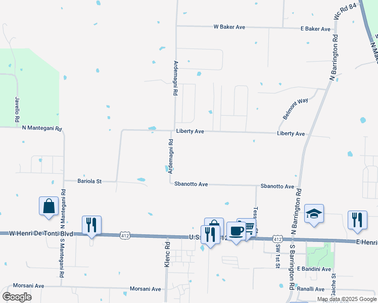 map of restaurants, bars, coffee shops, grocery stores, and more near 689 Liberty Avenue in Springdale