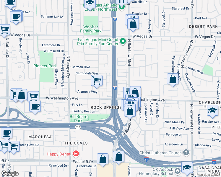 map of restaurants, bars, coffee shops, grocery stores, and more near 1005 Willow Tree Drive in Las Vegas