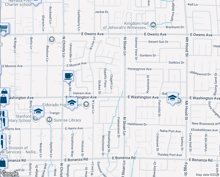 map of restaurants, bars, coffee shops, grocery stores, and more near 5840 Calobar Lane in Las Vegas