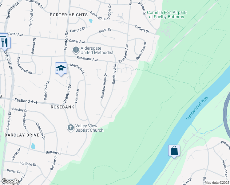 map of restaurants, bars, coffee shops, grocery stores, and more near 2718C Eastland Avenue in Nashville