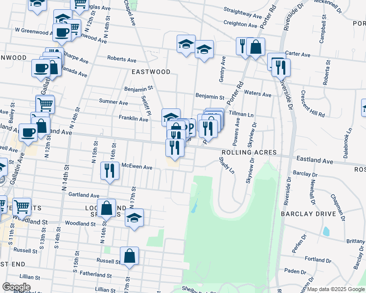 map of restaurants, bars, coffee shops, grocery stores, and more near 99 Scott Avenue in Nashville