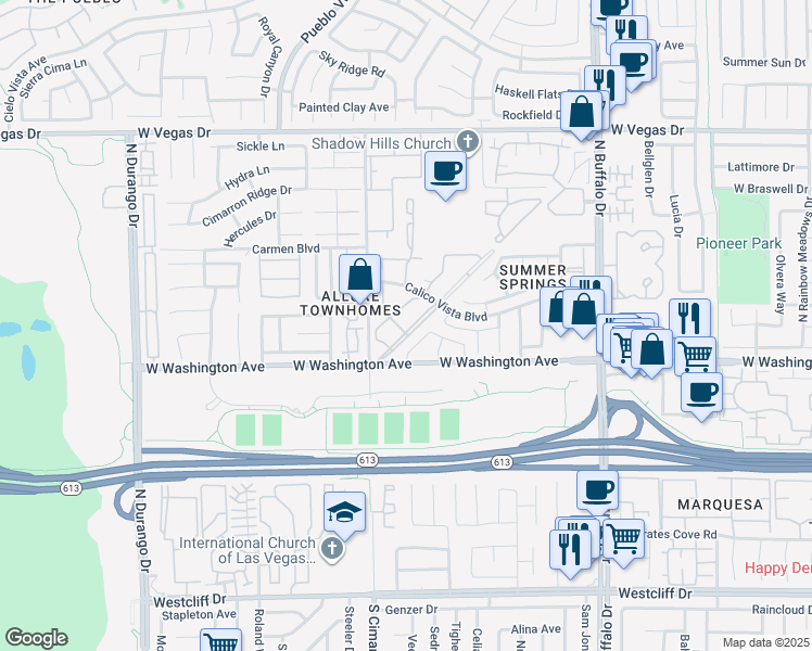 map of restaurants, bars, coffee shops, grocery stores, and more near 921 Sulphur Springs Lane in Las Vegas
