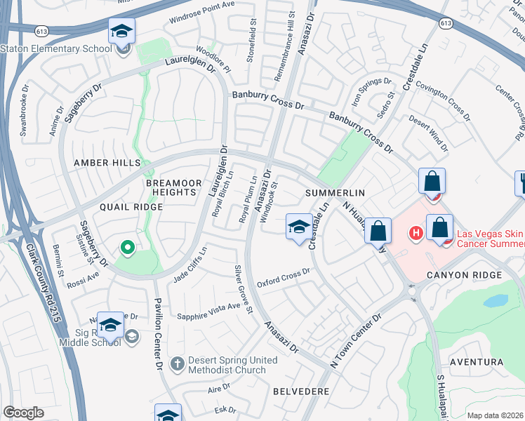 map of restaurants, bars, coffee shops, grocery stores, and more near 909 Windhook Street in Las Vegas