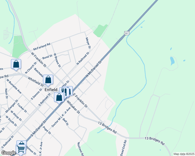 map of restaurants, bars, coffee shops, grocery stores, and more near 242 Liberty Street in Enfield