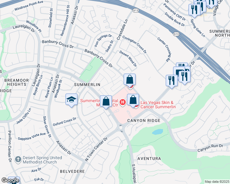 map of restaurants, bars, coffee shops, grocery stores, and more near 921 Siena Hills Lane in Las Vegas