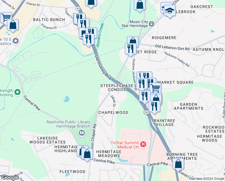 map of restaurants, bars, coffee shops, grocery stores, and more near 510 Chandler Place in Nashville