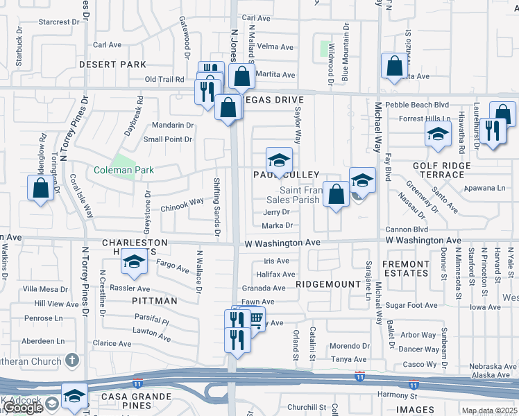 map of restaurants, bars, coffee shops, grocery stores, and more near 5920 Jerry Drive in Las Vegas