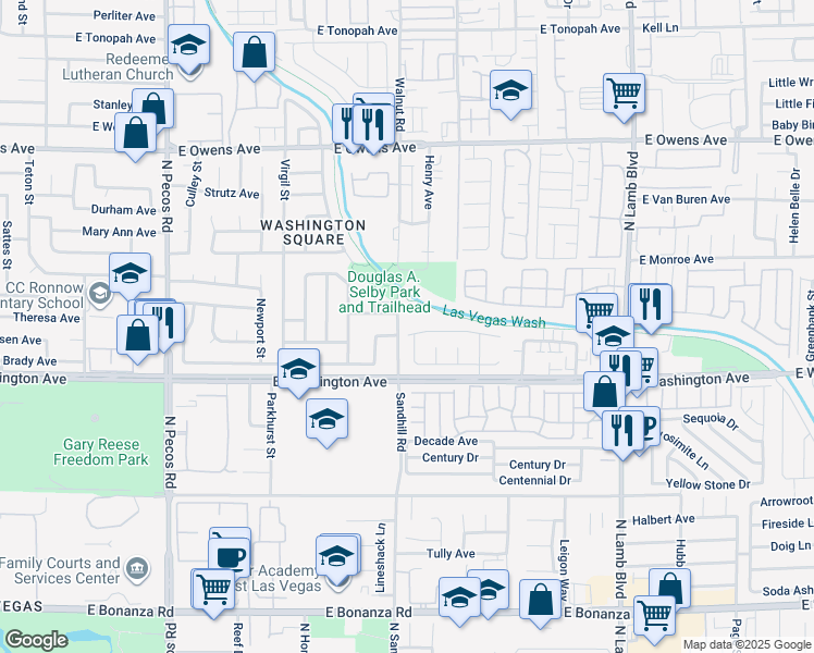 map of restaurants, bars, coffee shops, grocery stores, and more near 4000 Abrams Avenue in Las Vegas