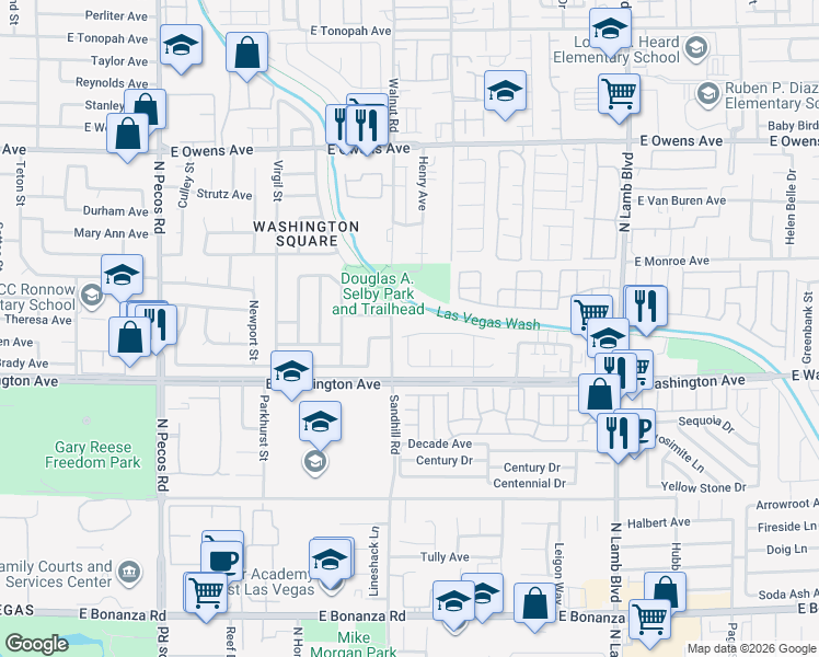 map of restaurants, bars, coffee shops, grocery stores, and more near 4012 Abrams Avenue in Las Vegas