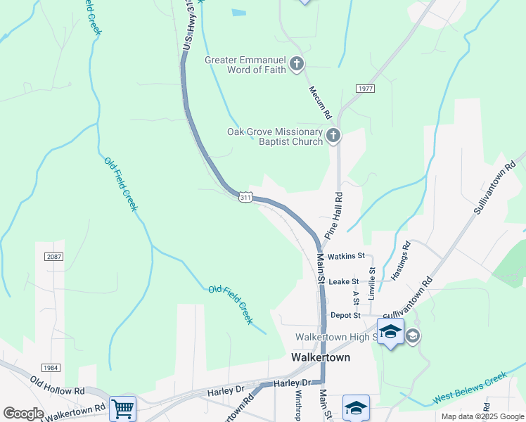 map of restaurants, bars, coffee shops, grocery stores, and more near Kallam Road in Walkertown
