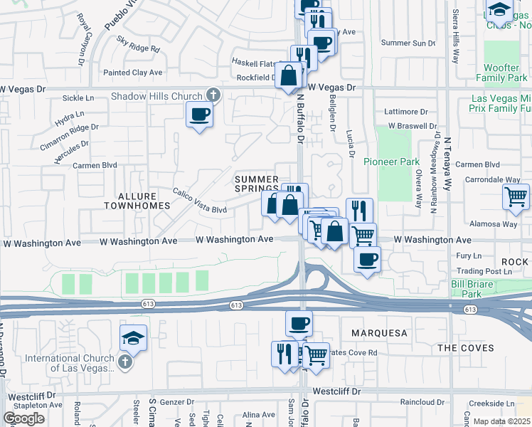 map of restaurants, bars, coffee shops, grocery stores, and more near 1004 Wilson Cliffs Road in Las Vegas