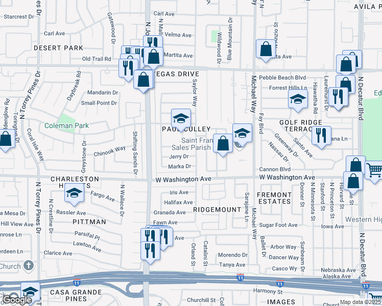 map of restaurants, bars, coffee shops, grocery stores, and more near 5804 Jerry Drive in Las Vegas