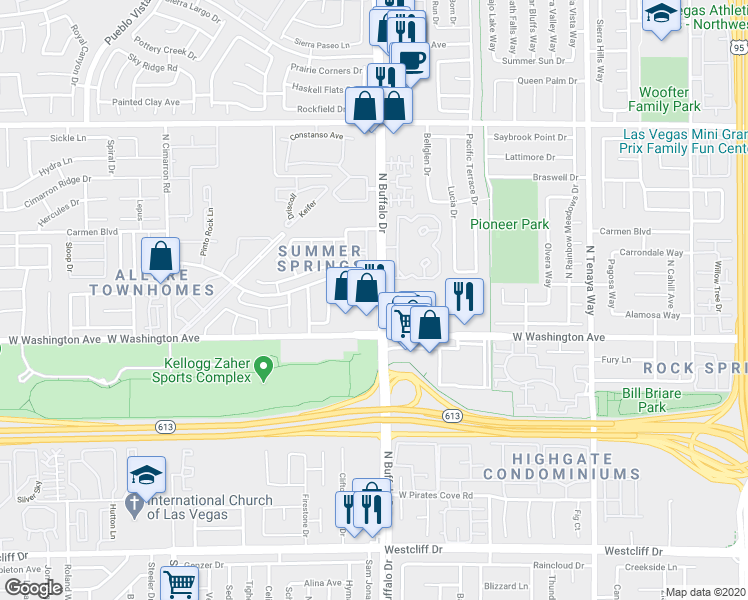 map of restaurants, bars, coffee shops, grocery stores, and more near 1025 North Buffalo Drive in Las Vegas