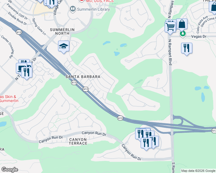 map of restaurants, bars, coffee shops, grocery stores, and more near 9100 Sunnyfield Drive in Las Vegas