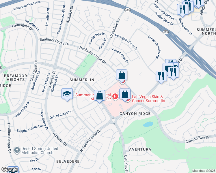 map of restaurants, bars, coffee shops, grocery stores, and more near 921 Siena Hills Lane in Las Vegas