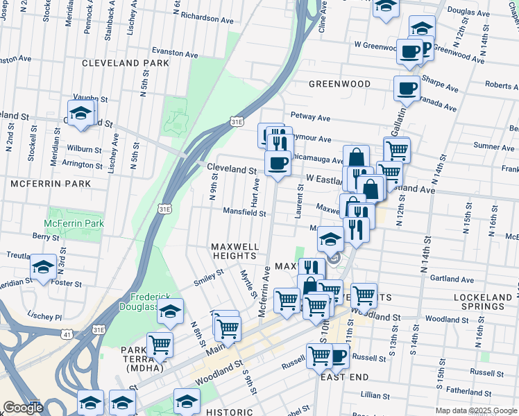 map of restaurants, bars, coffee shops, grocery stores, and more near 709 Hart Avenue in Nashville