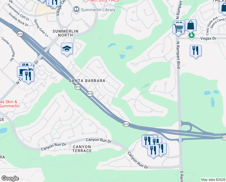 map of restaurants, bars, coffee shops, grocery stores, and more near 9100 Sunnyfield Drive in Las Vegas
