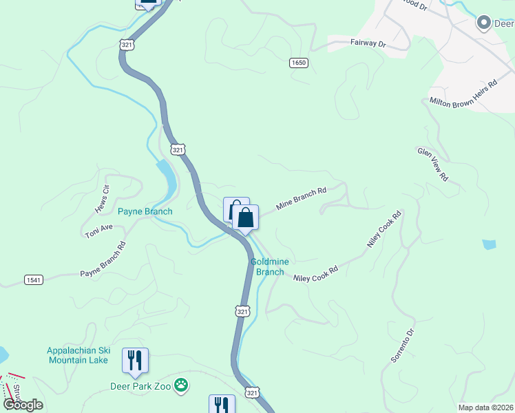 map of restaurants, bars, coffee shops, grocery stores, and more near 265 Mine Branch Road in Blowing Rock