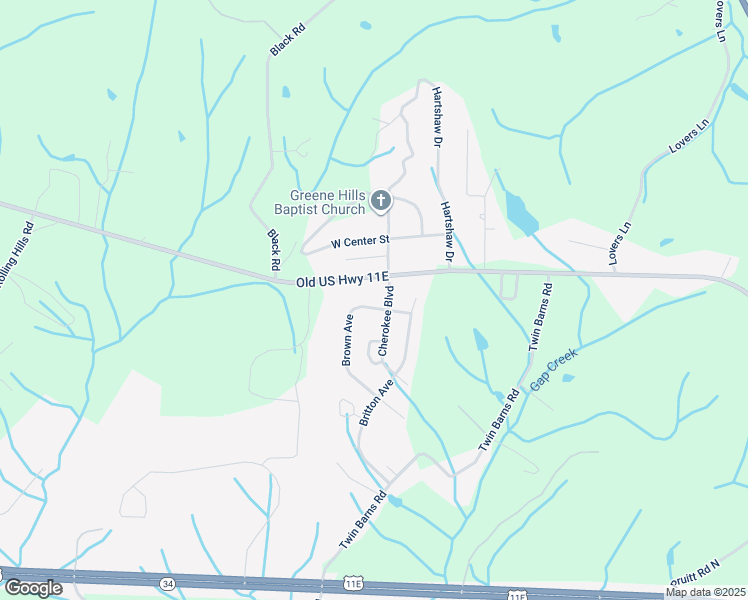 map of restaurants, bars, coffee shops, grocery stores, and more near 30 Brown Avenue in Greeneville