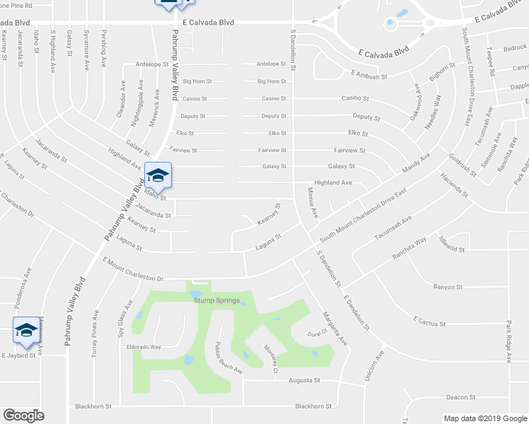 map of restaurants, bars, coffee shops, grocery stores, and more near 1680 Kearney Street in Pahrump