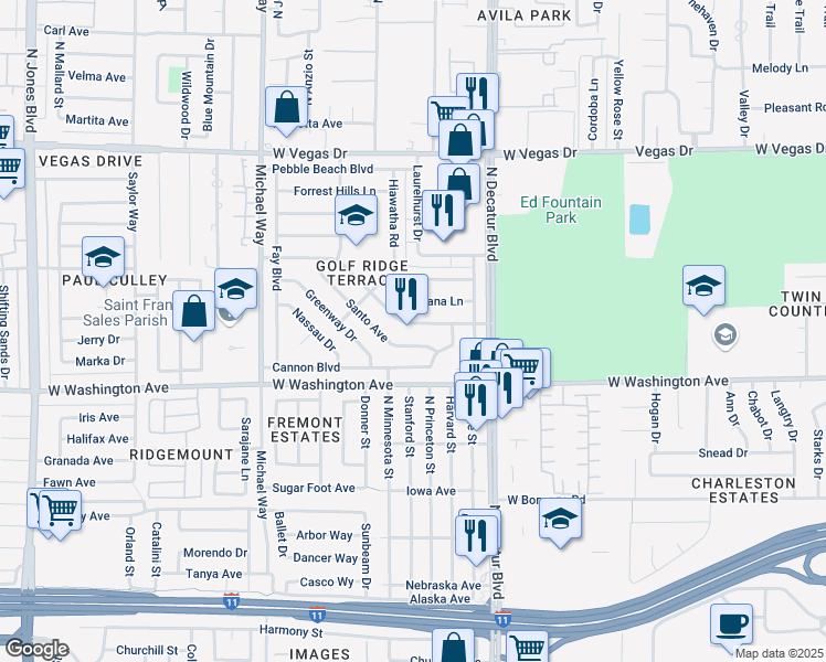 map of restaurants, bars, coffee shops, grocery stores, and more near 4920 Carmen Boulevard in Las Vegas