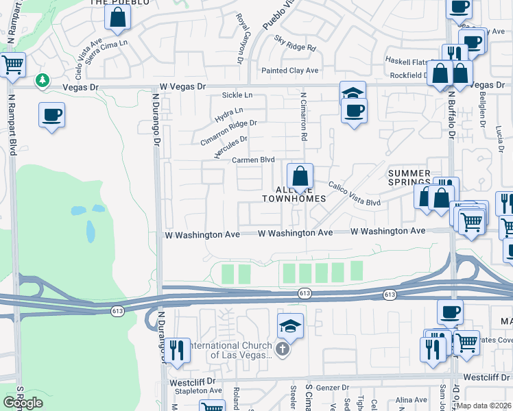 map of restaurants, bars, coffee shops, grocery stores, and more near 8117 Kokoma Drive in Las Vegas