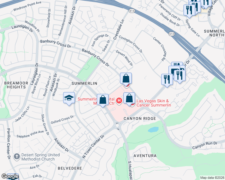 map of restaurants, bars, coffee shops, grocery stores, and more near 921 Siena Hills Lane in Las Vegas
