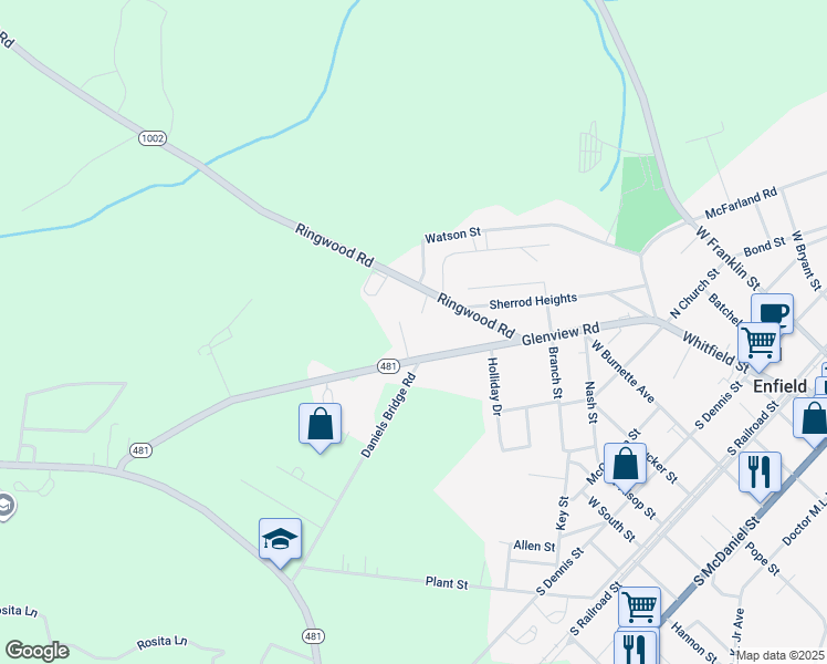 map of restaurants, bars, coffee shops, grocery stores, and more near 36 Perry Lane in Enfield