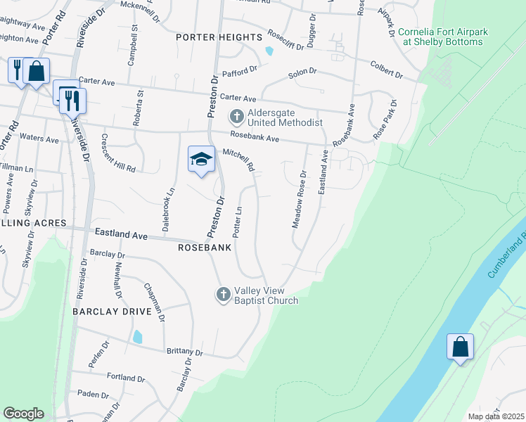 map of restaurants, bars, coffee shops, grocery stores, and more near 929 Mitchell Road in Nashville