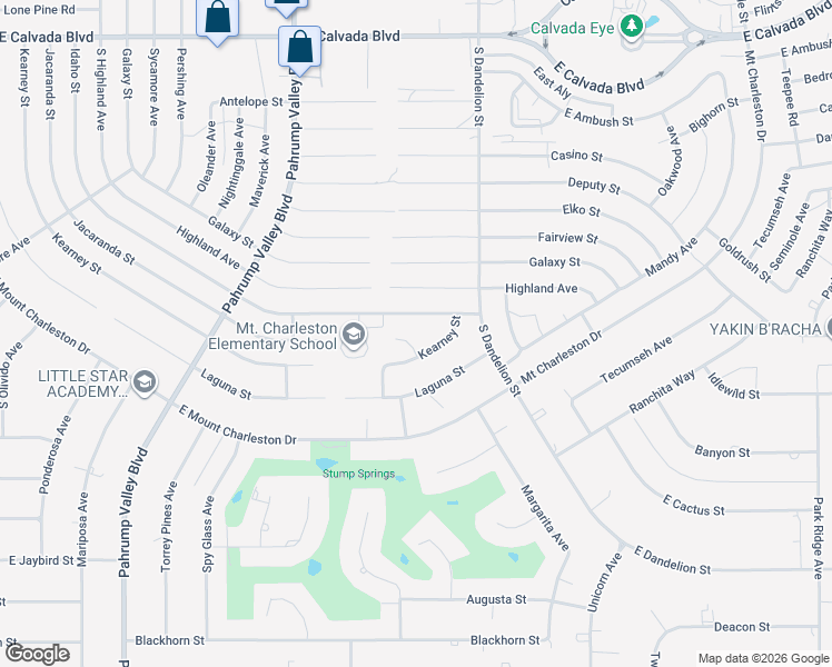map of restaurants, bars, coffee shops, grocery stores, and more near 2560 Kearney Court in Pahrump