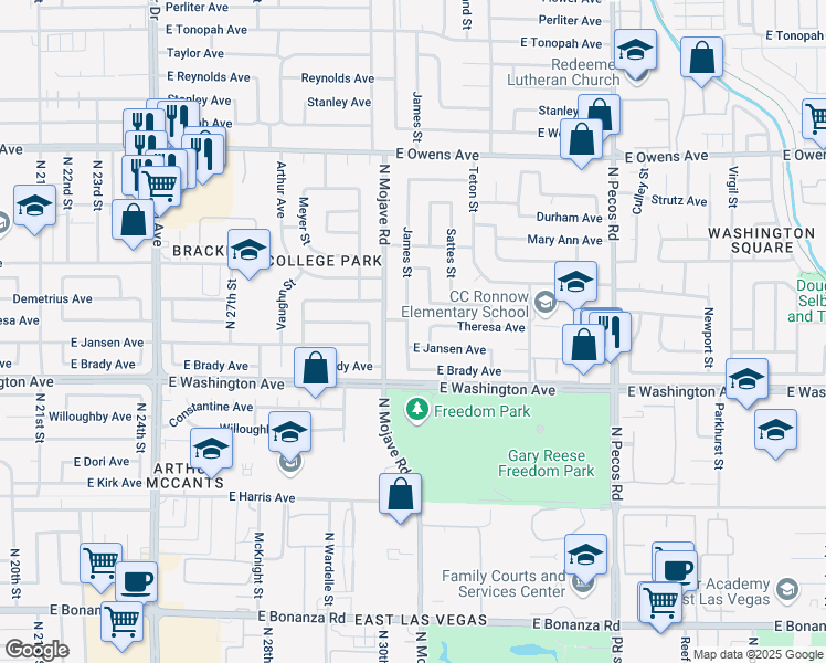 map of restaurants, bars, coffee shops, grocery stores, and more near 3105 Theresa Avenue in Las Vegas