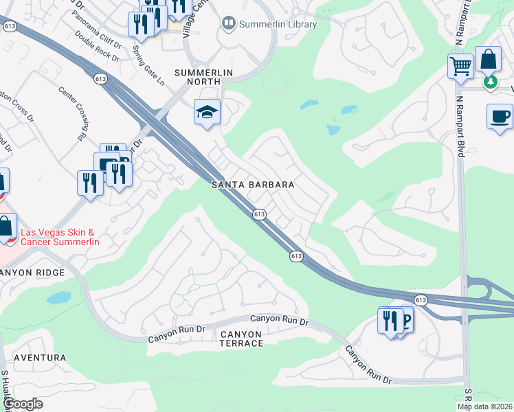 map of restaurants, bars, coffee shops, grocery stores, and more near 1005 Miradero Lane in Las Vegas