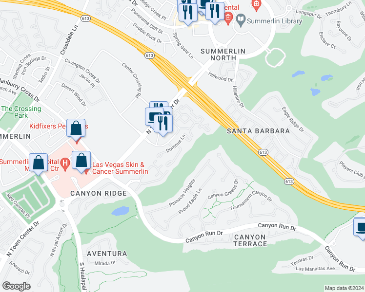 map of restaurants, bars, coffee shops, grocery stores, and more near 1008 Domnus Lane in Las Vegas