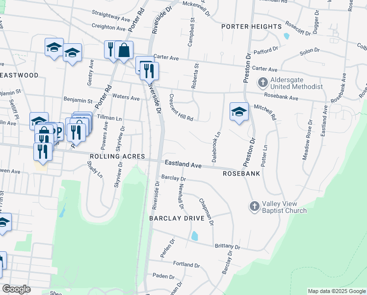 map of restaurants, bars, coffee shops, grocery stores, and more near 2316 Oak Court in Nashville