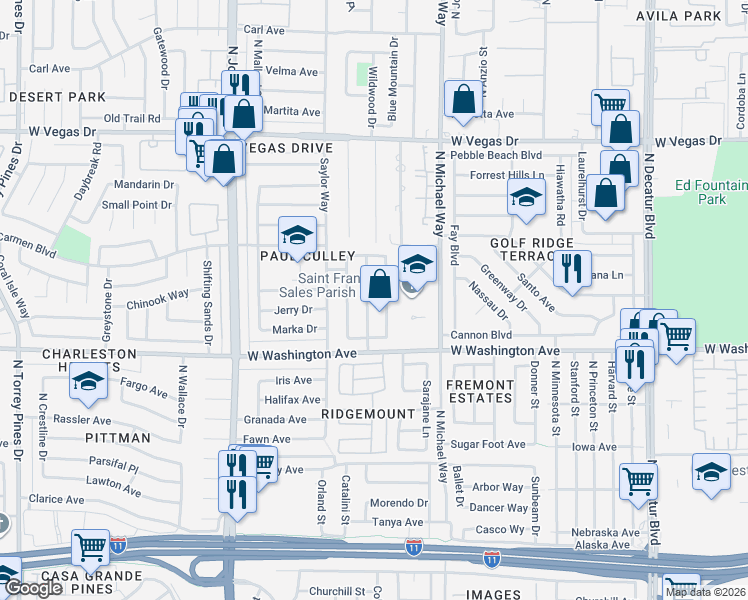 map of restaurants, bars, coffee shops, grocery stores, and more near 1009 Smith Street in Las Vegas