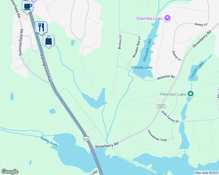 map of restaurants, bars, coffee shops, grocery stores, and more near 6795 Bronco Ln in Summerfield