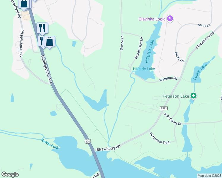map of restaurants, bars, coffee shops, grocery stores, and more near 6795 Bronco Ln in Summerfield