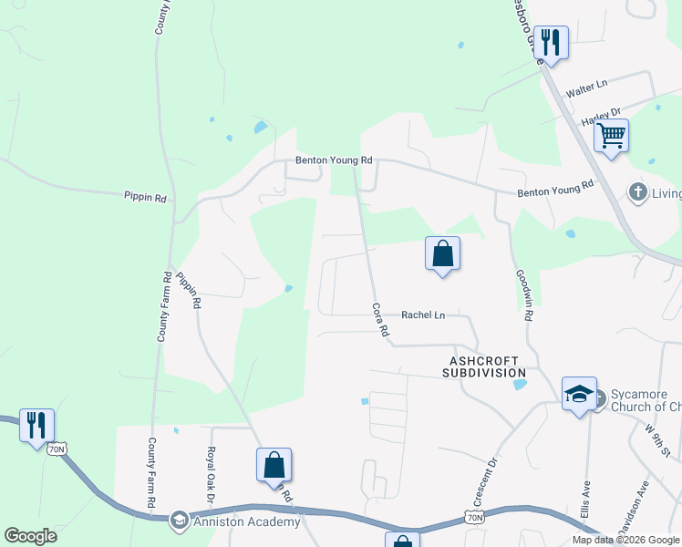 map of restaurants, bars, coffee shops, grocery stores, and more near 500 Cora Road in Cookeville
