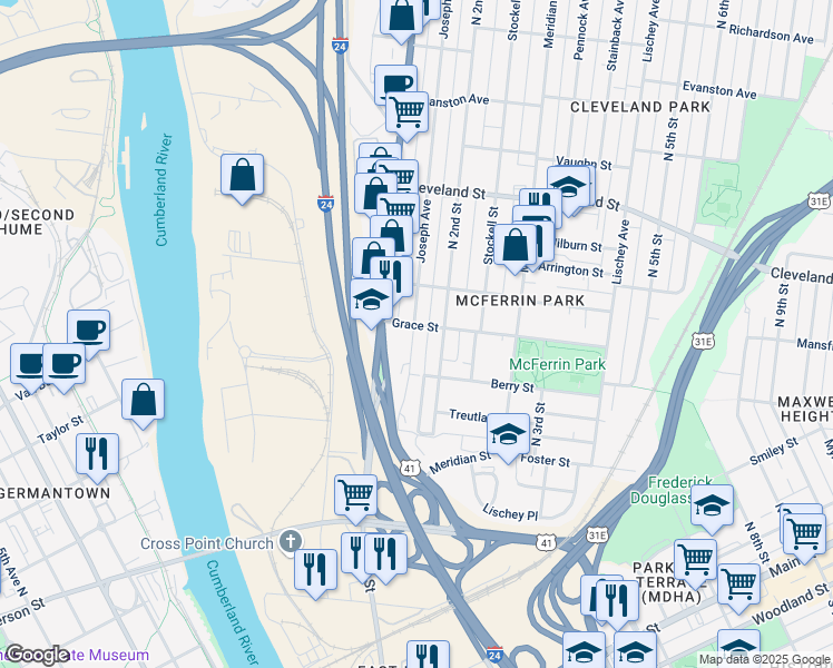 map of restaurants, bars, coffee shops, grocery stores, and more near 683 Joseph Avenue in Nashville