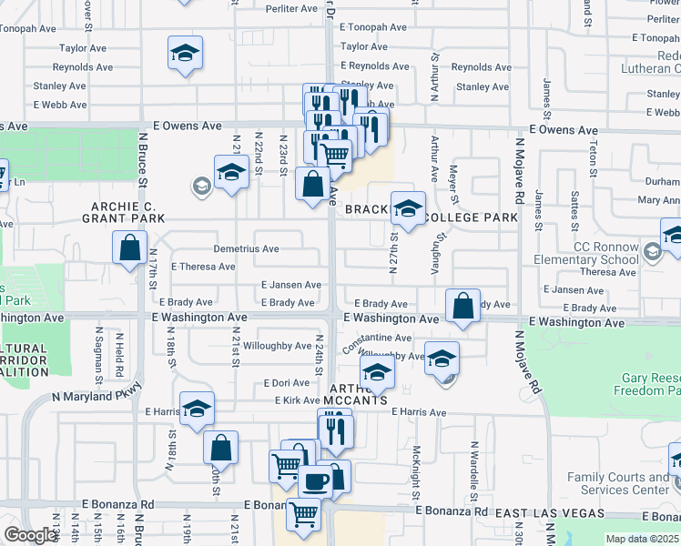 map of restaurants, bars, coffee shops, grocery stores, and more near 1101 North 26th Street in Las Vegas