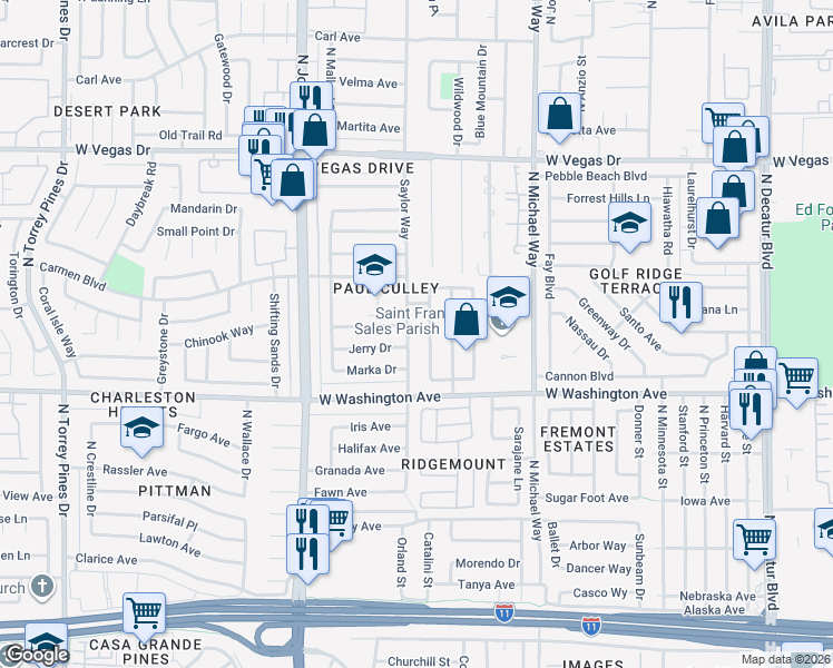 map of restaurants, bars, coffee shops, grocery stores, and more near 1108 Saylor Way in Las Vegas